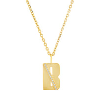 BRUSHED GOLD DIAMOND INITIAL PENDANT