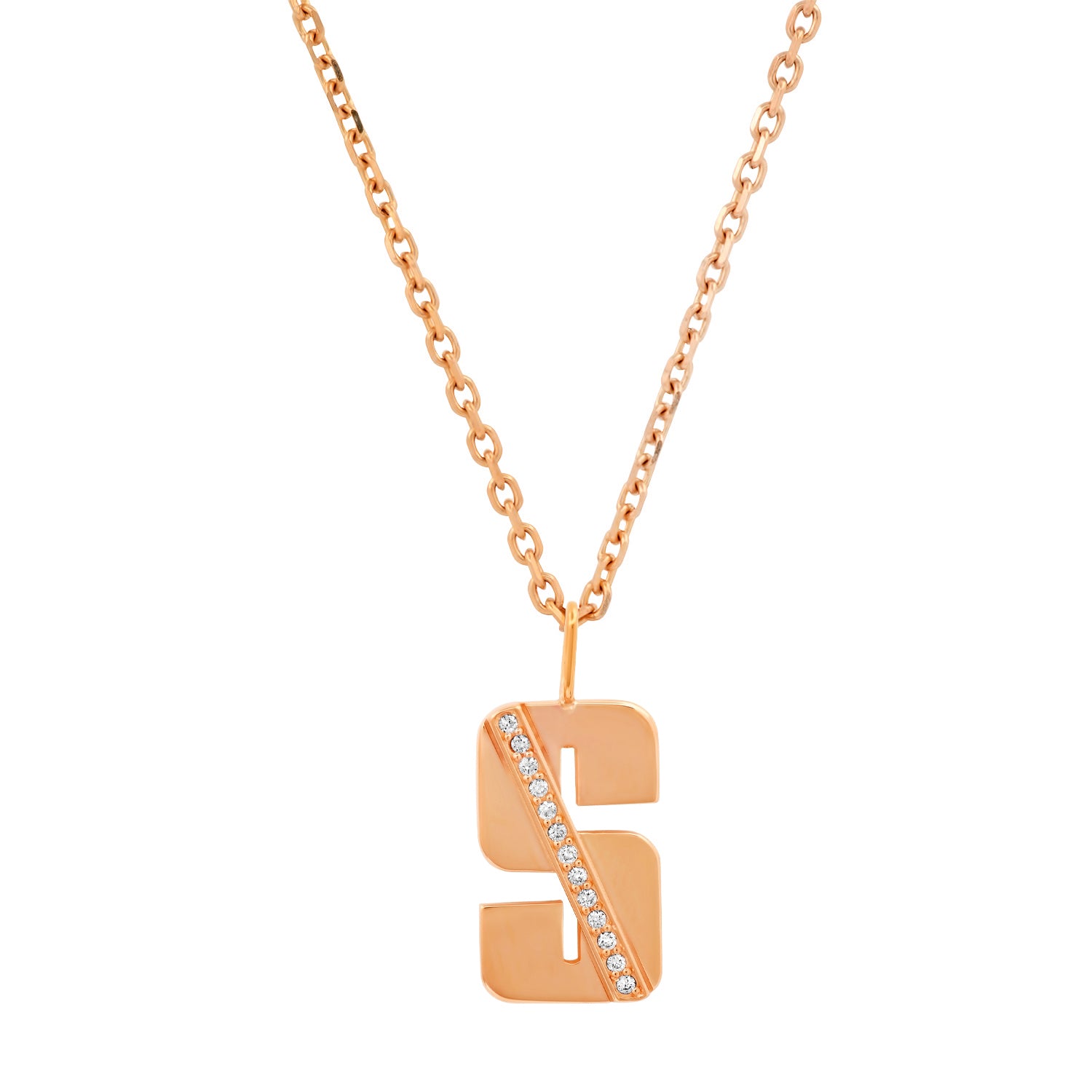 BRUSHED GOLD DIAMOND INITIAL PENDANT